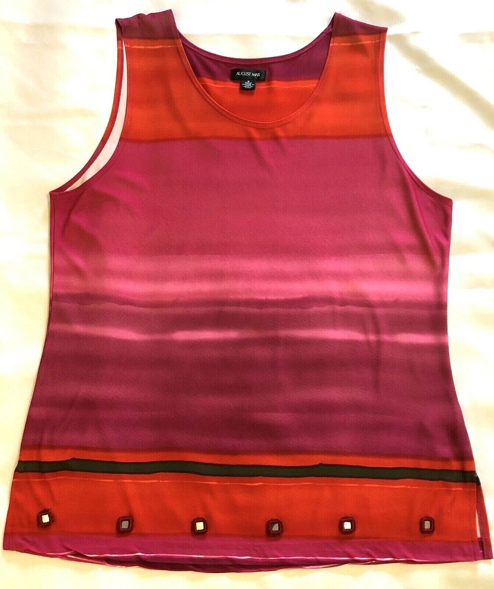 August Max Top Women Size 3 Pink Embellished Multicolor Tunic Career Workwear